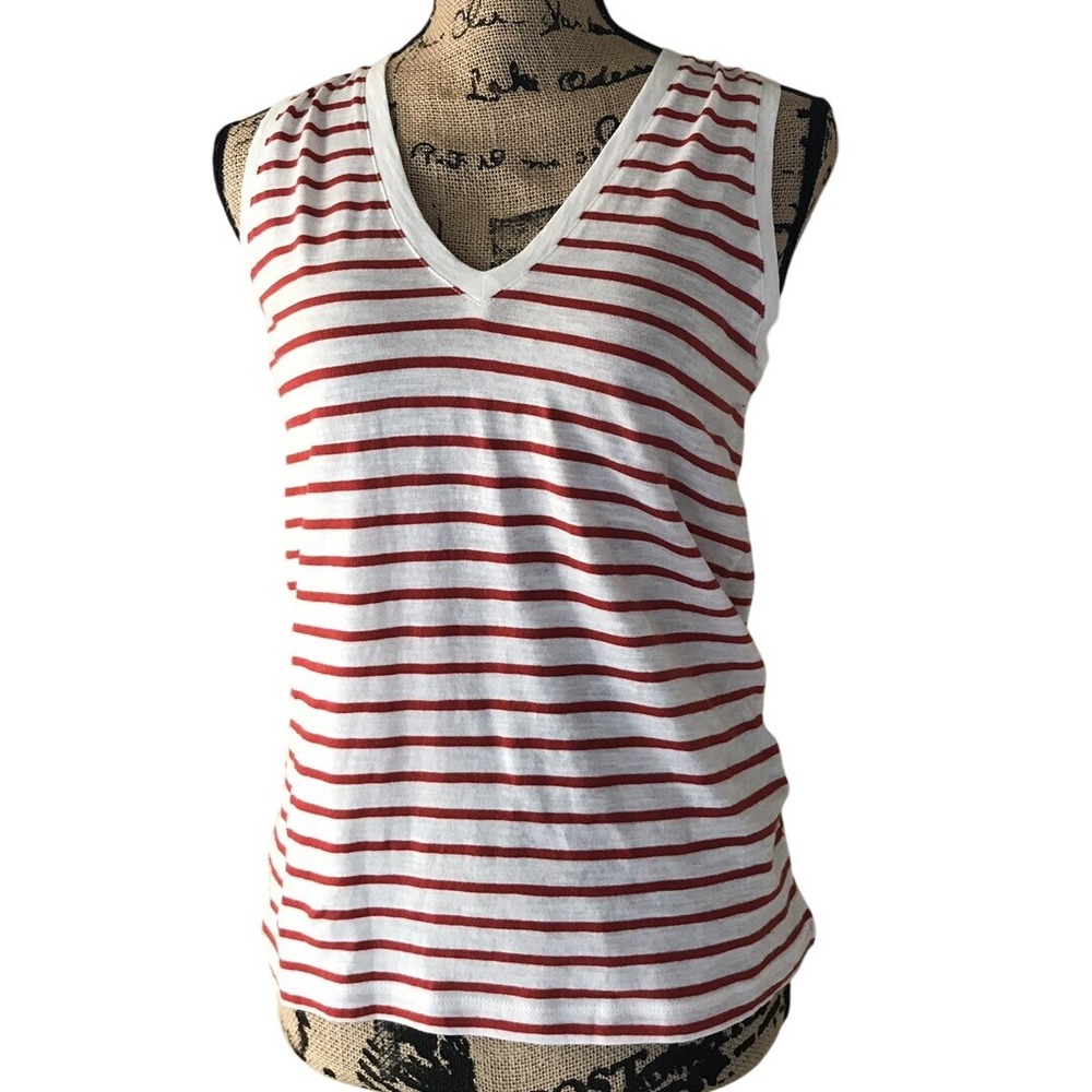 Madewell Red‎ White Striped V-Neck Tank Top XS